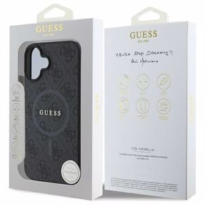 Viedtālruņa apvalks Guess 4G Gredzens Klasiskais Logotips MagSafe iPhone 16 - melns
