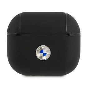 BMW īstas ādas apvalks ar sudraba logotipu AirPods 3 - melns