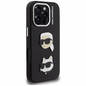 Karl Lagerfeld FW Grained Karl & Choupette Heads Pins case for iPhone 16 Pro Max – black