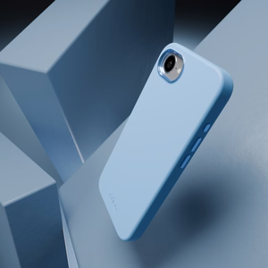 Puro šķidrā silikona viedtālruņa apvalks "ICON MAG PRO" ar magnētisko, metāla pogām un kameras gredzenu iPhone 16E, zils
