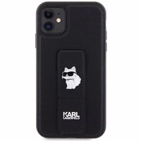 Karl Lagerfeld Gripstand Saffiano Choupette Pins viedtālruņa apvalks iPhone 11 / Xr - melns