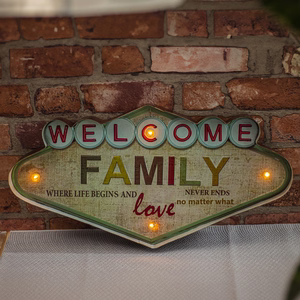 RETRO metāla izkārtne LED Welcome Family Forever Light