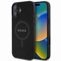 Viedtālruņa apvalks Guess Saffiano Klasiskais Logotips MagSafe iPhone 16 Plus - melns