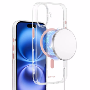 Liavec Spīdīgs Magnētiskais Caurspīdīgs viedtālruņa apvalks Iphone 16 rozā