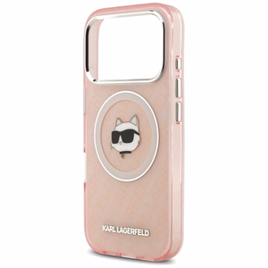 Karl Lagerfeld IML Choupette Head Logo magnētiskais viedtālruņa apvalks MagSafe iPhone 17 Pro Max - rozā
