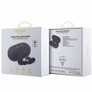 Guess Bluetooth austiņas GUTWSP4EGK TWS ENC 4G PU METAL LOGO melnas
