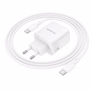 Borofone сетевое зарядное устройство BN30 Cargador GaN - USB + Type C - QC 3.0 PD 45W с кабелем Type C - Type C белый