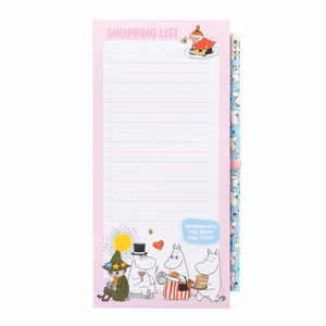 Moomins magnētisks iepirkumu saraksta bloknots ledusskapim ar zīmuli, 10 × 21 cm