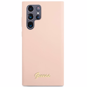 Guess GUHCS23LLSLMGPP S23 Ultra S918 rozā/rozā cietais apvalks Silikona Script Metal Logo