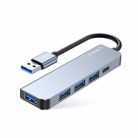 HUB Tech-Protect V0 5in1 USB-A - USB-A 3.0 / 3x USB-A 2.0 / USB-C - pelēks