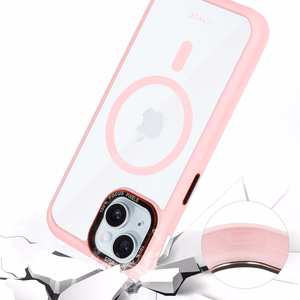 Liavec Hibrīda magnētiskais caurspīdīgs viedtālruņa apvalks iPhone 15 gaiši rozā