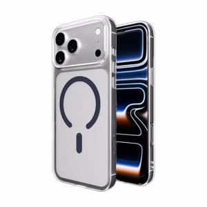 Puro Lite Mag TPU+PC viedtālruņa apvalks saderīgs ar MagSafe iPhone 17 Pro - caurspīdīgs ar zilu gredzenu