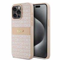 DKNY ādas Mono Stripe un Metal Logo viedtālruņa apvalks iPhone 15 Pro Max - rozā