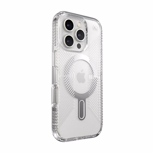 Speck Presidio Perfect-Clear Grip ClickLock & MagSafe vāciņš ierīcei iPhone 16 Pro, caurspīdīgs / hroma apdare / Serene Silver