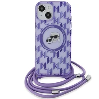Karl Lagerfeld IML Crossbody Monogram Karl & Choupette Head Magnētiskais viedtālruņa apvalks iPhone 15 / 14 / 13 - violets