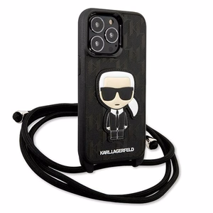 Karl Lagerfeld ādas monogrammas plāksteris un aukla Iconik apvalks iPhone 13 Pro / 13 - melna