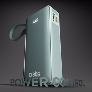 Внешний аккумулятор SBS 10000 mAh 20W со встроенным кабелем USB-C и цифровым дисплеем - серый