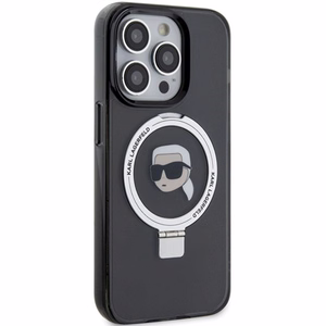 Karl Lagerfeld KLHMP15LHMRSKHK iPhone 15 Pro 6.1" melns/melns cietais apvalks ar gredzena statīvu Karl Head Magnētiskais