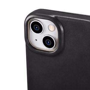 iCarer CE Oil Wax Premium ādas folio viedtālruņa apvalks iPhone 14 Plus Magnētiskais atveramais apvalks ar MagSafe Melns (AKI14220707-BK)