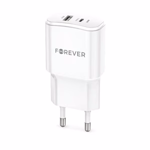 Forever TC-01-20AC PD QC charger 1x USB-C 1x USB 20W white