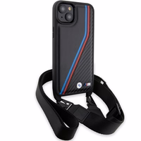 BMW M Edition oglekļa trīskrāsu līnijas un siksna viedtālruņa apvalks iPhone 15 Plus / 14 Plus - melns