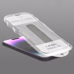Закалённое стекло Full Glue Easy-Stick Box для iPhone 13/13 Pro/14/16e чёрное