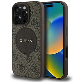 Guess 4G Circle Classic Logo Magnētiskais viedtālruņa apvalks iPhone 16 Pro - brūns