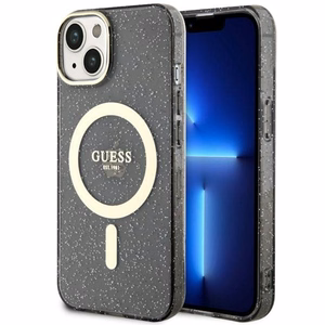 Guess Glitter Gold Magnētiskais viedtālruņa apvalks iPhone 14 - melns