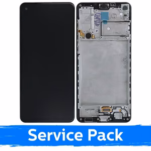 LCD Displejs Saderīgs ar Samsung A217 A21s Melns Ar Frame (Service Pack)