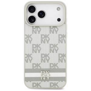 DKNY rūtainais ar drukātām svītrām viedtālruņa apvalks iPhone 17 Pro Max - bēšs