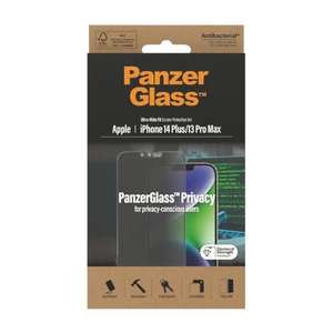 PanzerGlass Ultra-Wide Fit antibakteriālais privātuma rūdītais stikls iPhone 14 Plus / 13 Pro Max viedtālrunim