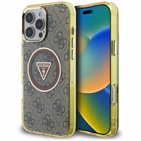 Guess IML Metal Glitter 4G Circle Triangle magnētiskais viedtālruņa apvalks iPhone 16 Pro Max - brūns