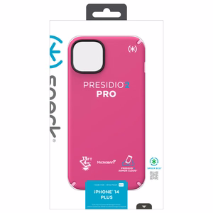 Speck Presidio2 Pro vāciņš ierīcei iPhone 15 Plus / 14 Plus, ar Microban pretmikrobu aizsardzību, “Digital Pink / Blossom Pink / White” krāsu kombinācija