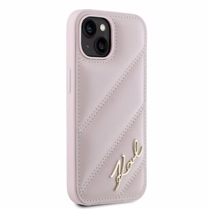 Karl Lagerfeld Diagonal Quilted Script case for iPhone 15 Plus / 14 Plus - pink