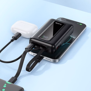 Hoco J162 ārējais akumulators ar iebūvētiem USB-C un Lightning kabeļiem, 10000 mAh, QC, PD, 22,5 W, melns