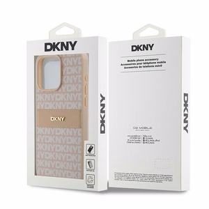 DKNY ādas Mono Stripe un Metal Logo viedtālruņa apvalks iPhone 15 Pro Max - rozā