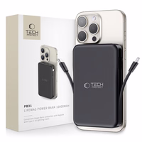 Tech-Protect LifeMag PB31 portatīvais lādētājs ar MagSafe 10000mAh 15W USB-C / USB-A / iebūvētu USB-C / Lightning kabeļiem - melna