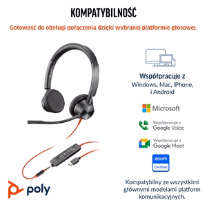 HP Poly Blackwire 3325 Stereo Microsoft Teams sertificētas USB-C austiņas +3,5 mm kontaktdakša + USB-C/A adapteris