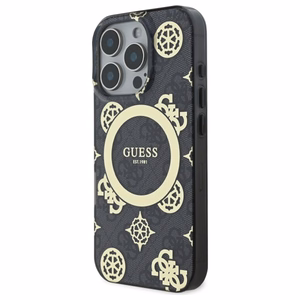 Guess IML Peony On 4G Background Magnētiskais viedtālruņa apvalks iPhone 16 Pro - melns