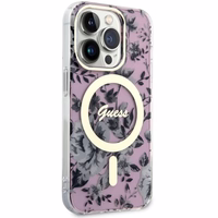 Guess GUHMP14LHCFWSP iPhone 14 Pro 6.1" rozā/rozā cietais apvalks Ziedu MagSafe