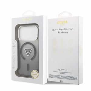 GUESS magnētiskais viedtālruņa apvalks IPHONE 17 Pro, savietojams ar MagSafe GUHMP17LHGTMLCGK (IML gradienta apvalks ar trīsstūra logotipu) melns