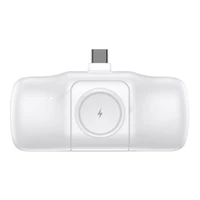 Wozinsky WF16-YCS 5000mAh 15W USB-C mini portatīvais lādētājs ar iebūvētu USB-C kabeli un Apple Watch lādētāju - balta