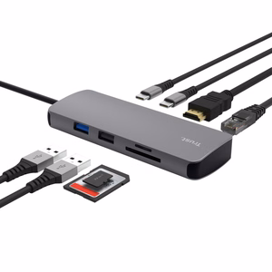 Trust 25672 saskarnes centrmezgls USB Type-C pelēks