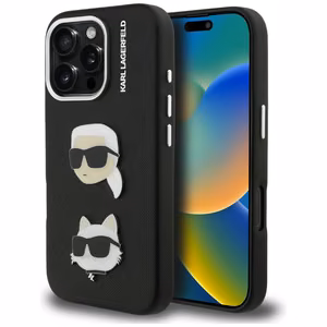 Karl Lagerfeld FW Grained Karl & Choupette Heads Pins case for iPhone 16 Pro Max – black