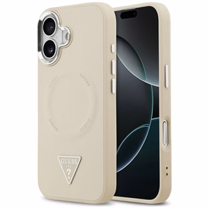 GUESS viedtālruņa apvalks IPHONE 17 saderīgs ar Magnētisko GUHMP17SPSDTSCME (PU W/ Triangle Logo) bēša