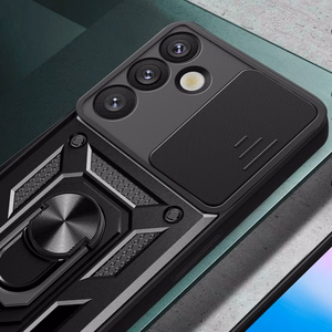 Hibrīda bruņu Camshield ar kameras vāciņu un metāla gredzenu Samsung Galaxy S25+ - melns