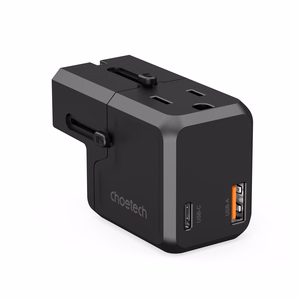 Choetech PD6038 USB-C USB-A PD 20W ceļojumu lādētājs USA EU UK AU - melns