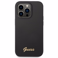Guess GUHCP14XSLSMK iPhone 14 Pro Max 6.7" melns cietais silikona viedtālruņa apvalks Vintage Gold Logo