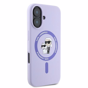 Karl Lagerfeld silikona magnētiskais viedtālruņa apvalks iPhone 16 Plus ar Karl & Choupette galvu gredzenu - violeta