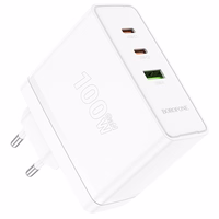 Borofone sienas lādētājs BN11 Imperial - USB + 2xType C - QC 3.0 PD 100W balts